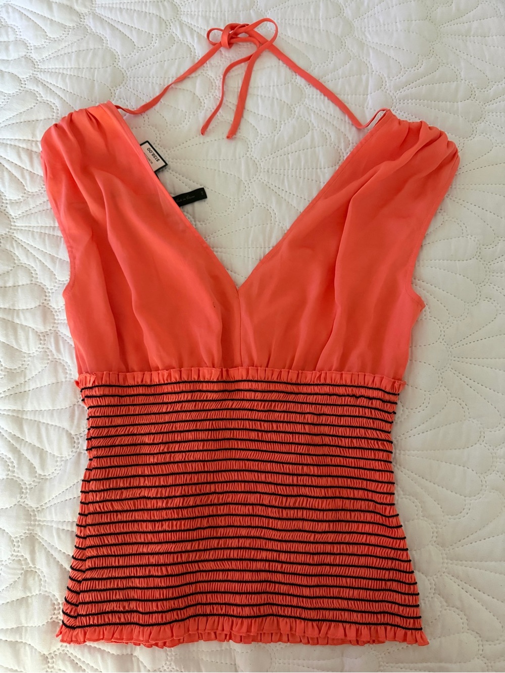 BCBGMaxAzria Coral V-Neck Smocked Tank with Tie Straps
